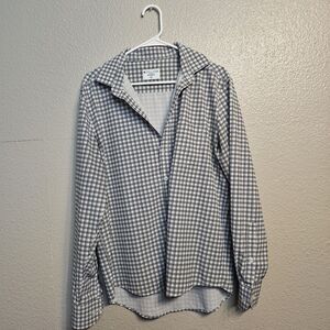 &Collar Athletic Performance Dress Shirt M White Navy Green Check Casual T422